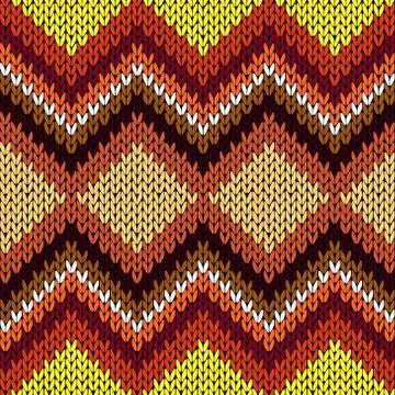 Knitting seamless zigzag pattern in warm hues Stock Illustration