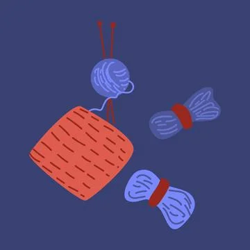 Knitting set objects of woolen yarn Stock Illustration