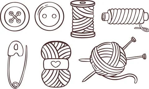 Knitting sewing symbols set needlework icon vector Stock Illustration
