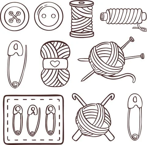 Knitting sewing symbols set needlework icon vector Stock Illustration