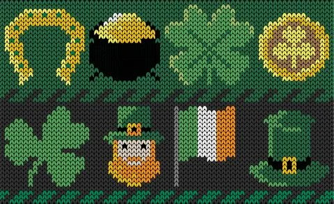 Knitting St. Patrick's Day  elements and ornaments Stock Illustration