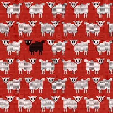 Knitting sweater seamless pattern with white sheeps Stock Illustration