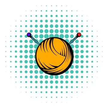 Knitting thread and needles icon, comics style Illustrazione stock