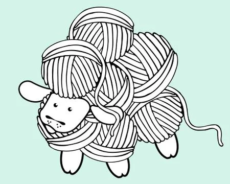 Knitting tools and wool yarn set .Isolated on light background. Stock Illustration