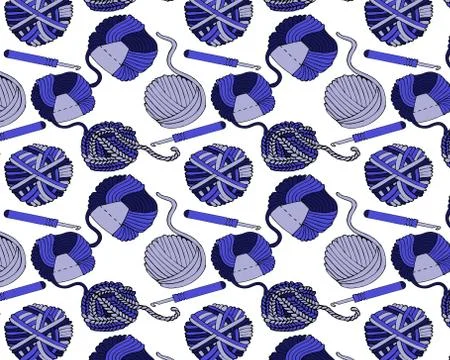 Knitting tools and wool yarn set .Isolated on light background. Stock Illustration