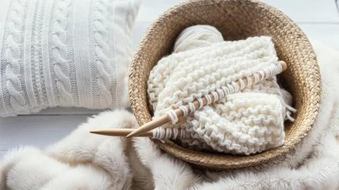 Knitting tools close up Stock Photos