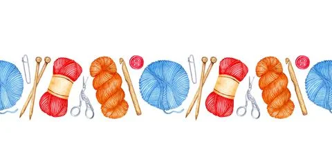 Knitting tools horizontal pattern Illustrazione stock