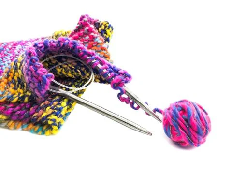 Knitting tools isolated on white background. Ball for knitting. Stock Photos