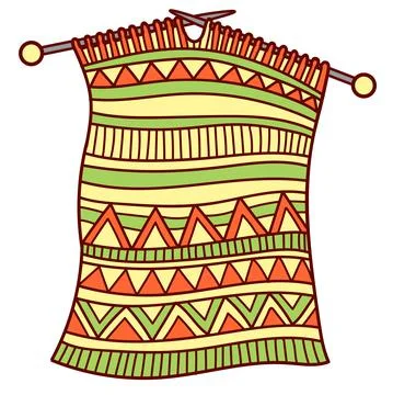 Knitting winter clothes scarf with pattern, vector flat illustration Stock Illustration