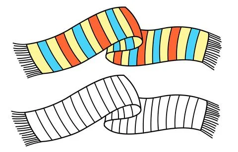 Knitting winter clothes, vector flat illustration scarf with pattern Stock Illustration