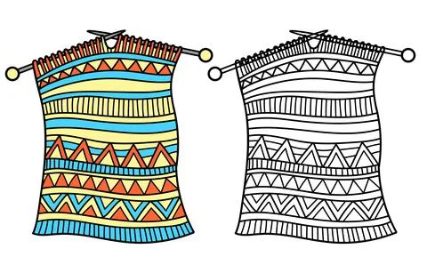 Knitting winter clothes, vector flat illustration scarf with pattern Stock Illustration