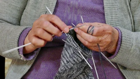 Knitting of Winter Woolen Socks Stock-Footage 87224959