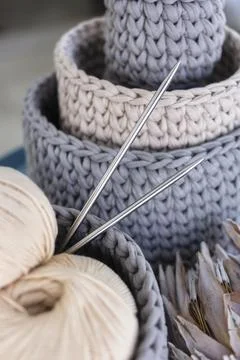 Knitting wool thread close up Stock Photos