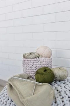 Knitting wool thread close up Stock Photos