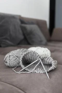 Knitting wool thread close up 写真素材
