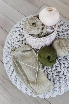 Knitting wool thread close up Stock Photos