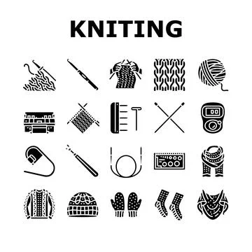 Knitting wool thread knit craft icons set vector Illustrazione stock