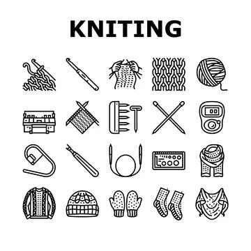 Knitting wool thread knit craft icons set vector イラスト素材