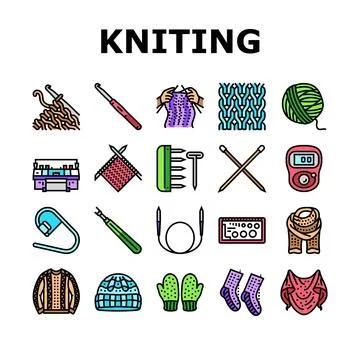 Knitting wool thread knit craft icons set vector 스톡 일러스트
