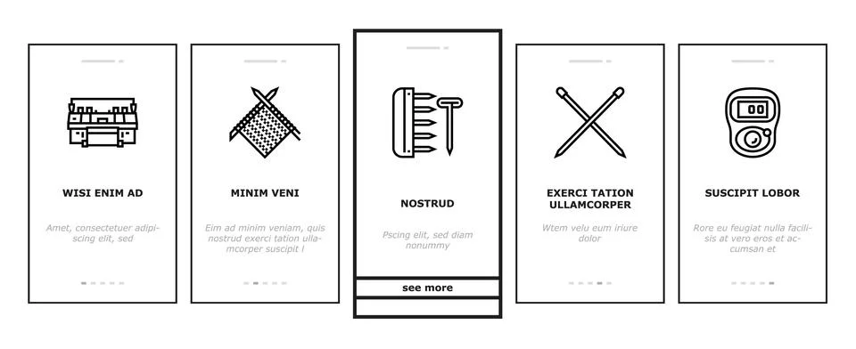 Knitting wool thread knit craft onboarding icons set vector イラスト素材