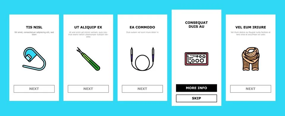 Knitting wool thread knit craft onboarding icons set vector Stock Illustration