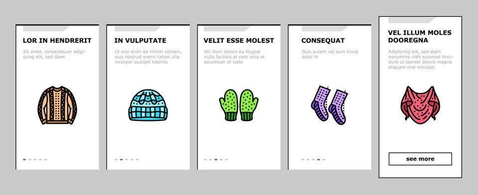 Knitting wool thread knit craft onboarding icons set vector Stock Illustration