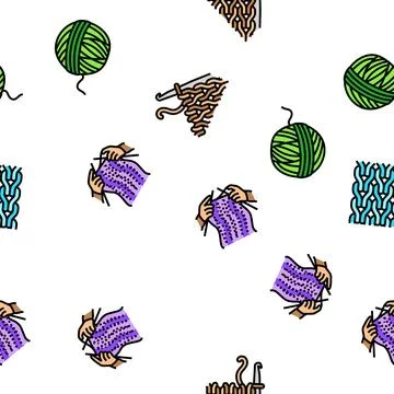 Knitting wool thread knit craft vector seamless pattern Stock Illustration