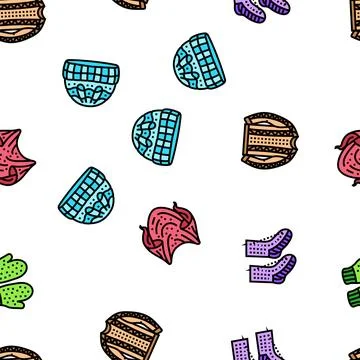 Knitting wool thread knit craft vector seamless pattern Stock Illustration