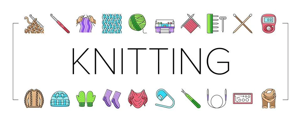 Knitting wool thread knit craft icons set vector Stock Illustration