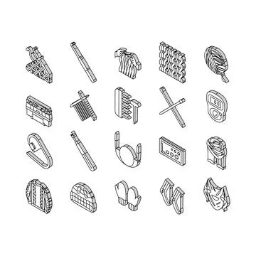 Knitting wool thread knit craft isometric icons set vector Stock Illustration