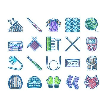 Knitting wool thread knit craft icons hand drawn Stock Illustration