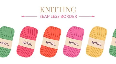 Knitting yarn seamless border vector illustration. Colorful balls of wool yarn Illustrazione stock