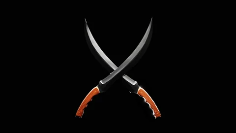 Knives crossed on a black background caustic glitters. Seamless loop Stock Footage 234986201