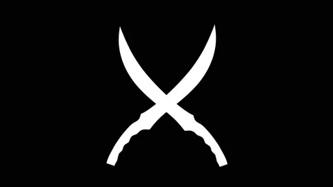 Knives crossed on a black background caustic glitters. Seamless loop Video stock 235022980