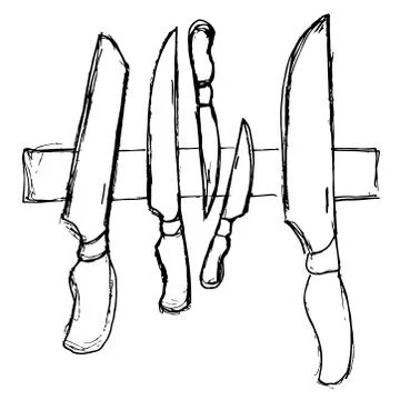 Knives of different shapes and sizes.Vector illustration in a sketch style. Stockillustratie
