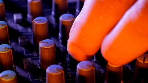 Knobs adjustment on sound control panel during music recording session hand 스톡 동영상 90626926