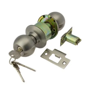 Knobs with key for doors on white background Stock Photos