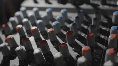 Knobs of music mixing system, change lights and shadow, close up view 動画素材 228420539