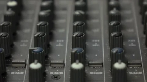 Knobs of professional cinema theater audio equipment. 4K dolly shot 스톡 동영상 60088066