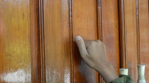 Knocking on the door of the house Stock Footage 287958747