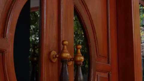 Knocking on a wooden door. Stock Footage 291320014