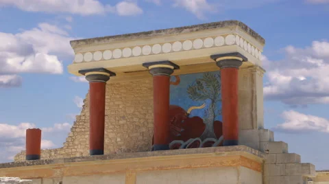 Knossos palace. Detail of ancient ruins of famous Minoan palace of Knosos. Crete Stock Footage