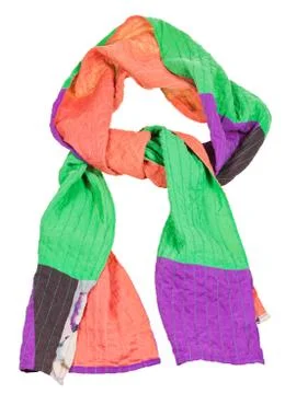 Knot from handmade patchwork scarf isolated Stockfoto's