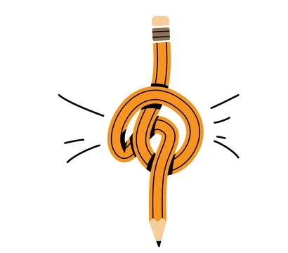 Knot pencil vector illustration. Drawing tool for artists, students knotted a Stock Illustration