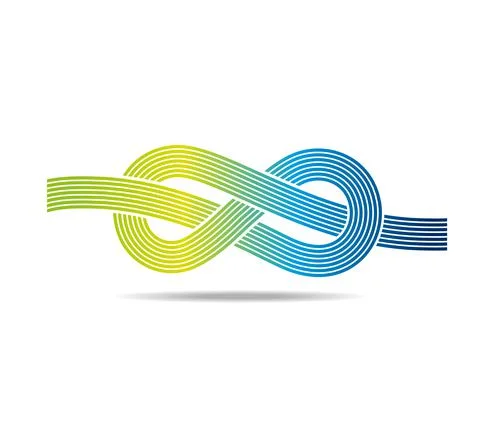 Knot resembling a mobius loop made of five lines in blues and greens Stock Illustration