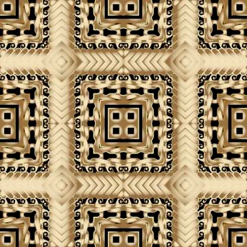 Knotted gold 3d vector seamless pattern. Plaid textured zig zag background. R イラスト素材