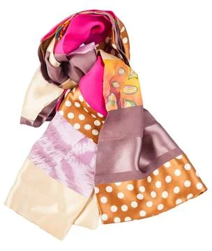 Knotted patchwork silk scarf with batik swatch knotted handmade sewing pat... Stock-Fotos