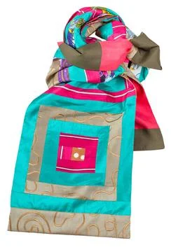 Knotted patchwork silk scarf with square ornament knotted handmade patchwo... Stock-Fotos