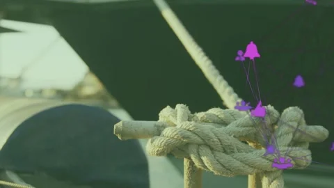 Knotted rope on cleat, first frames starting purple nodes pulsing near knot, 動画素材 333035381