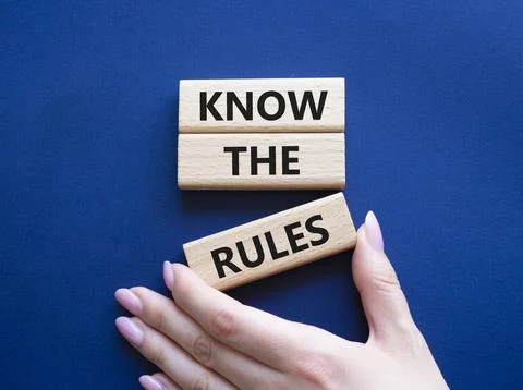 Know the rules symbol. Wooden blocks with words Know the rules. Beautiful d.. Stock Photos